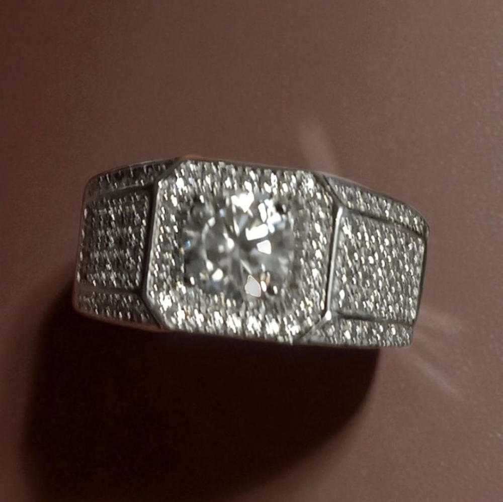 MOISSANITE BAND RING 925 STERLING SILVER ADJUSTABLE 9 TO 12